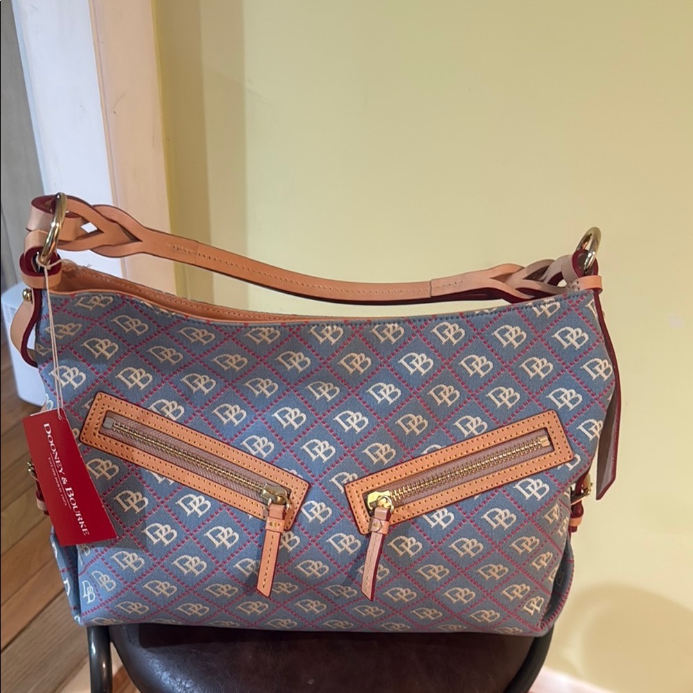 Dooney & Bourke Blue and Tan Shoulder Bag